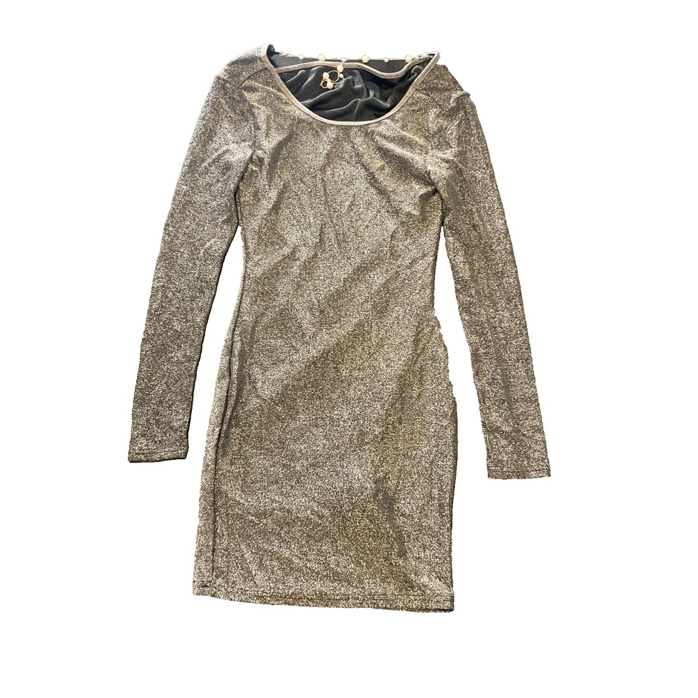SHEIN BAE Glitter Women's Pearl Chain Detail Party Bodycon Dress Size Small